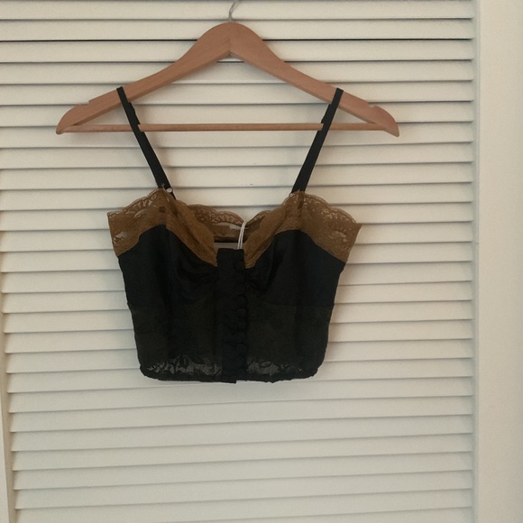 Chasing Unicorns Silk and Lace Top Black/Bronze XS NWT - Picture 2 of 6